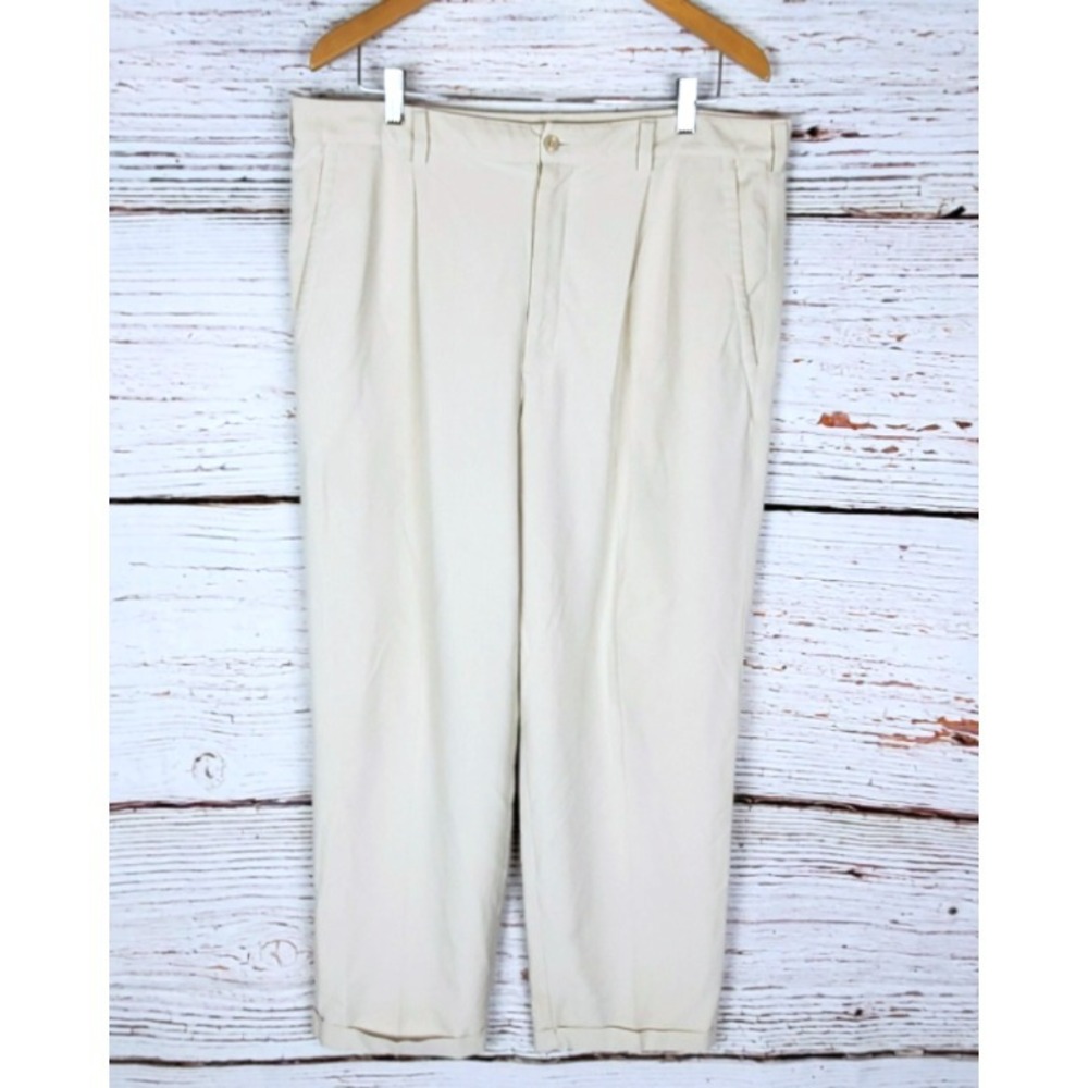 Nike Golf Fit Dry Pants Men's Size 36x30 Beige Straight Leg Pleated Cuffed Hem